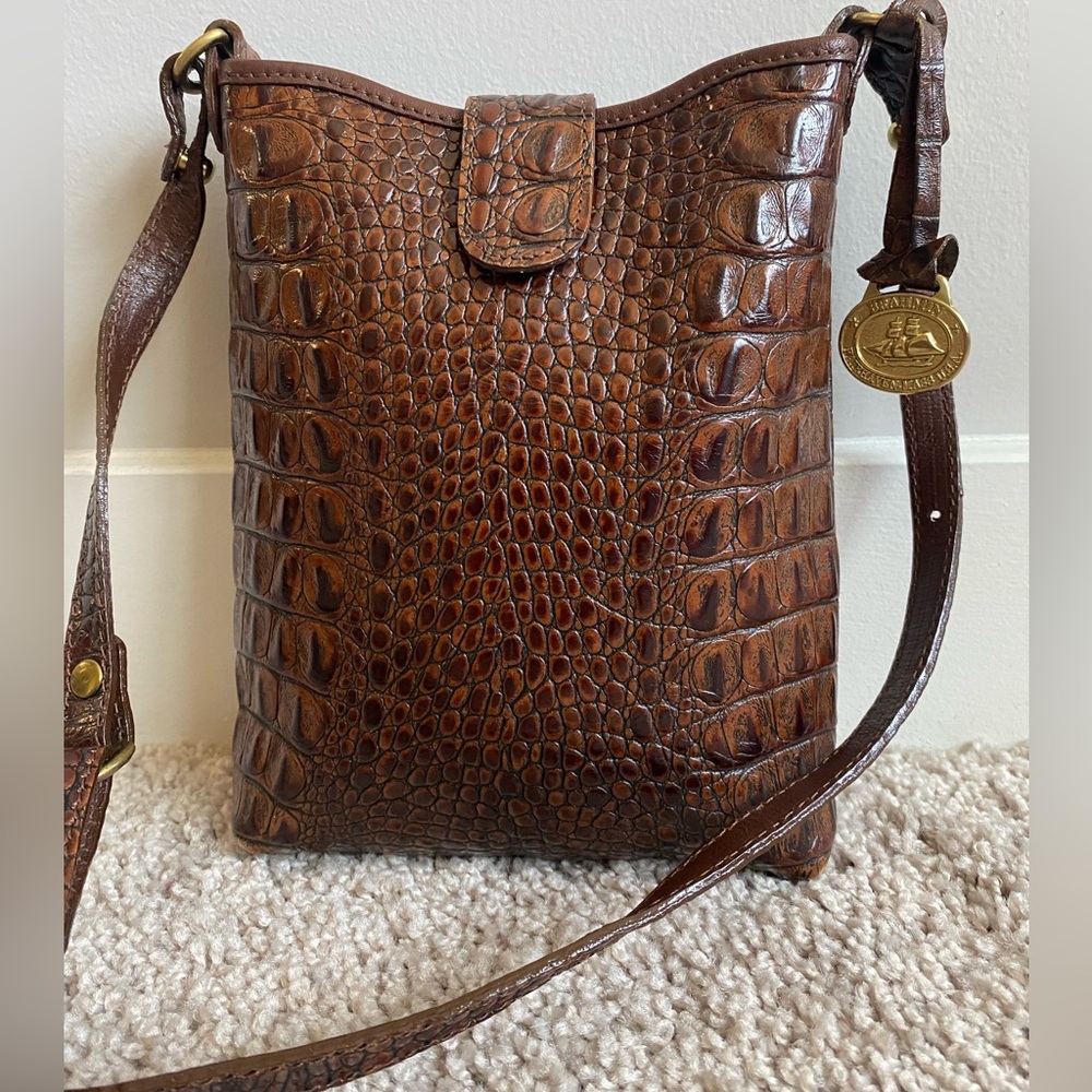Brahmin Vintage Marley Brown Leather Croc Crossbody